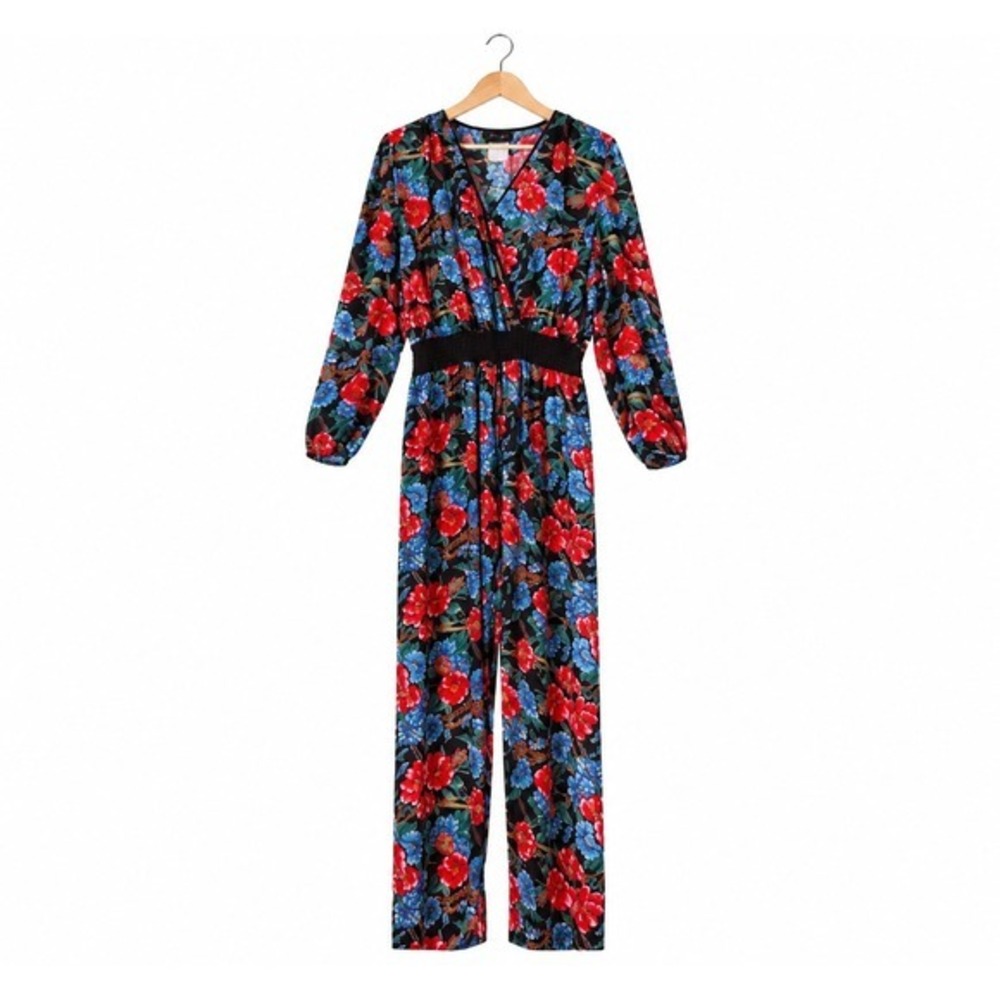 Vintage Diane Freis Women Georgette Wide Leg Jumpsuit Size M Maximalist Boho 80s